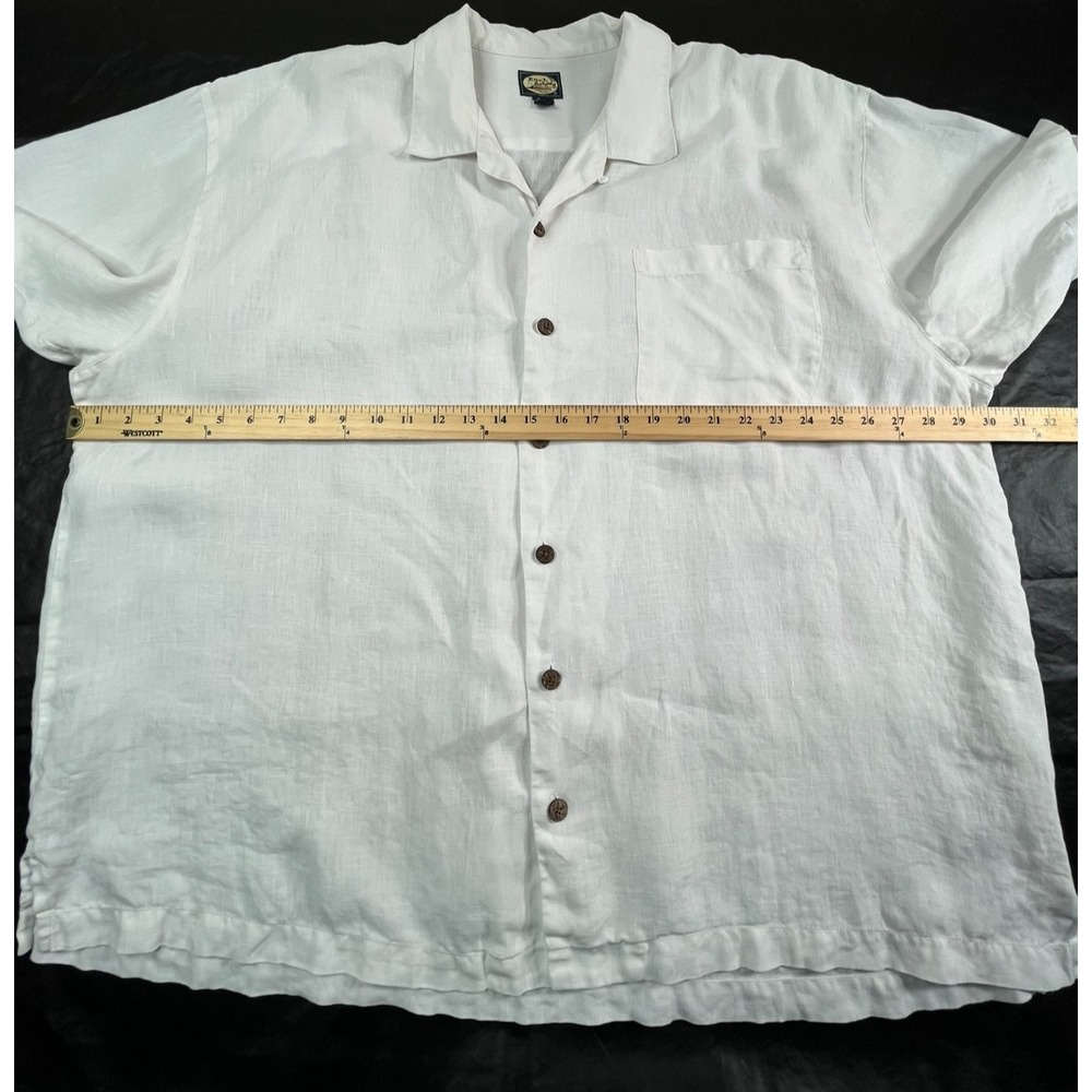 TOMMY BAHAMA Mens XXL Shirt White Linen‎ Loop Collar Crisp Pocket Front - Picture 2 of 7
